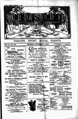 cover page of Clifton Society published on November 2, 1905