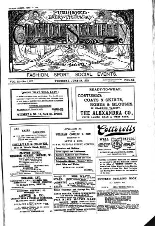 cover page of Clifton Society published on June 13, 1912
