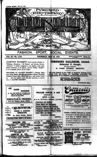 cover page of Clifton Society published on May 22, 1913