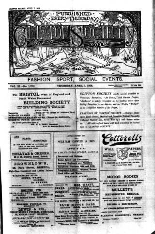 cover page of Clifton Society published on April 1, 1915