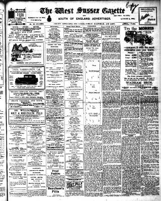 cover page of West Sussex Gazette published on August 2, 1928