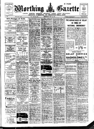 cover page of Worthing Gazette published on May 22, 1940