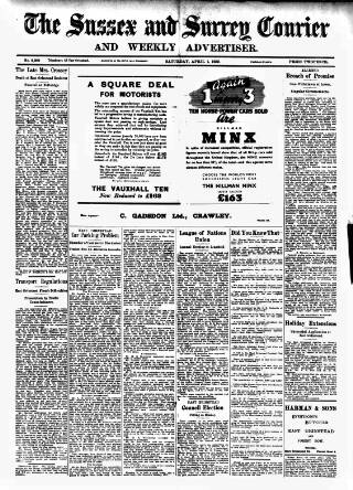 cover page of Crawley and District Observer published on April 1, 1939