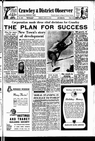 cover page of Crawley and District Observer published on June 13, 1952