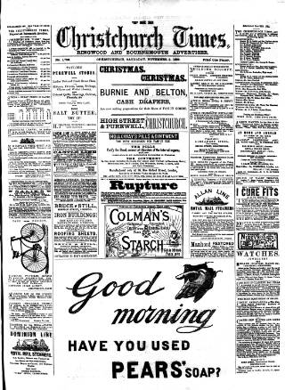cover page of Christchurch Times published on November 2, 1889