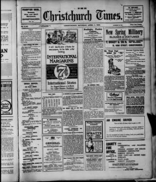cover page of Christchurch Times published on April 1, 1916