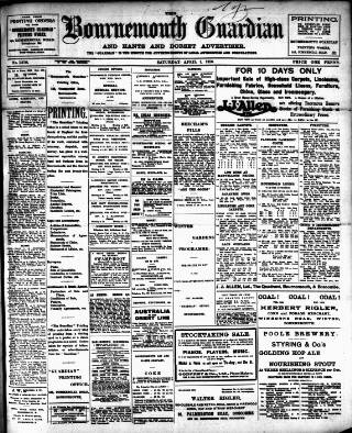 cover page of Bournemouth Guardian published on April 1, 1916