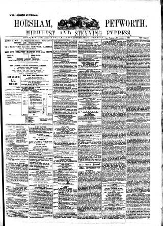cover page of Horsham, Petworth, Midhurst and Steyning Express published on November 2, 1880