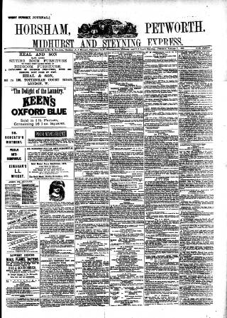 cover page of Horsham, Petworth, Midhurst and Steyning Express published on August 2, 1881