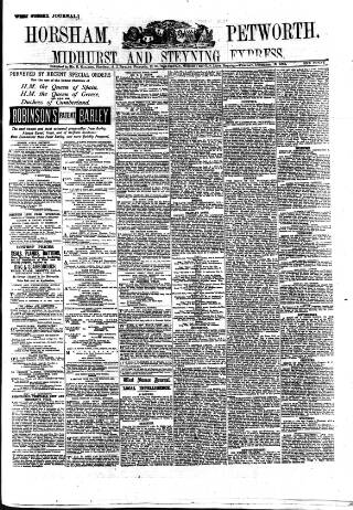 cover page of Horsham, Petworth, Midhurst and Steyning Express published on December 13, 1881
