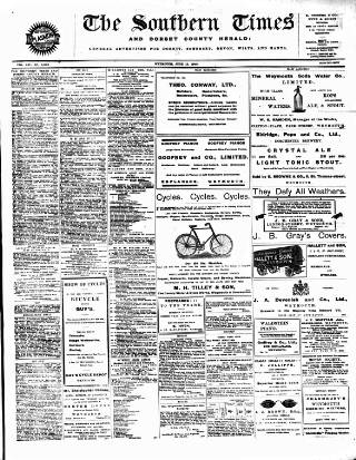 cover page of Southern Times and Dorset County Herald published on June 13, 1908