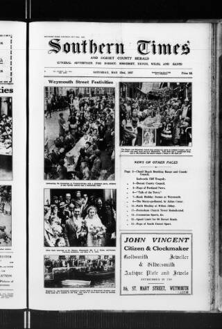 cover page of Southern Times and Dorset County Herald published on May 22, 1937