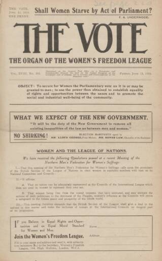 cover page of Vote published on June 13, 1919