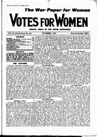 cover page of Votes for Women published on November 2, 1917