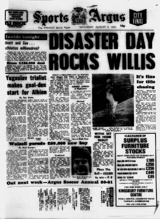 cover page of Sports Argus published on August 2, 1980