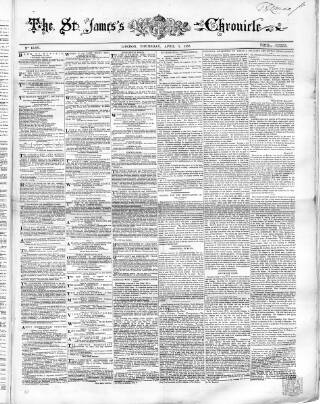 cover page of Saint James's Chronicle published on April 1, 1858
