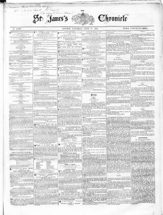 cover page of Saint James's Chronicle published on June 13, 1863
