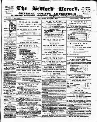 cover page of Bedford Record published on August 2, 1879
