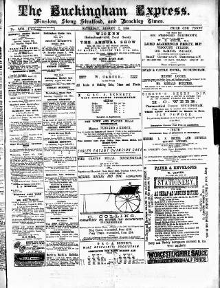 cover page of Buckingham Express published on August 2, 1884