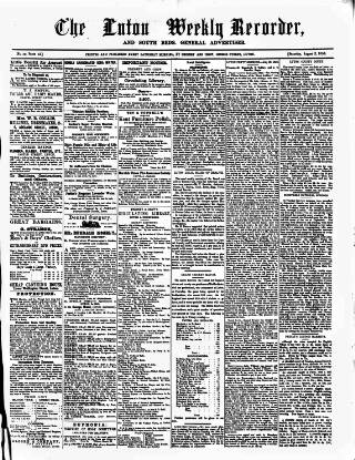 cover page of Luton Weekly Recorder published on August 2, 1856