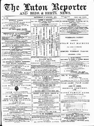cover page of Luton Reporter published on August 2, 1879