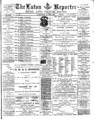 cover page of Luton Reporter published on June 13, 1891