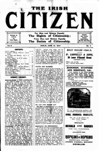 cover page of Irish Citizen published on June 13, 1914