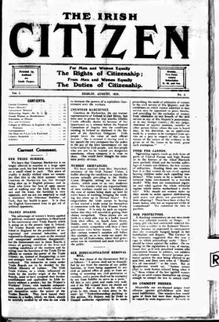 cover page of Irish Citizen published on August 2, 1919