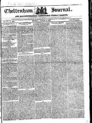 cover page of Cheltenham Journal and Gloucestershire Fashionable Weekly Gazette. published on August 2, 1830