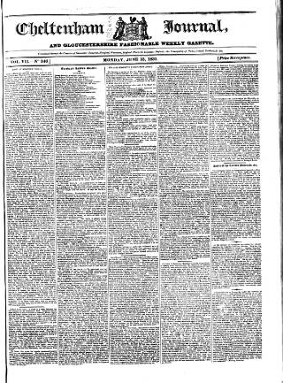 cover page of Cheltenham Journal and Gloucestershire Fashionable Weekly Gazette. published on June 13, 1831