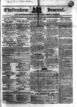 cover page of Cheltenham Journal and Gloucestershire Fashionable Weekly Gazette. published on November 2, 1835
