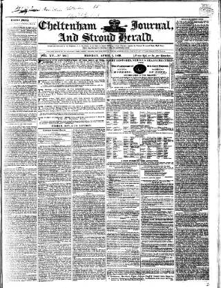 cover page of Cheltenham Journal and Gloucestershire Fashionable Weekly Gazette published on April 1, 1839