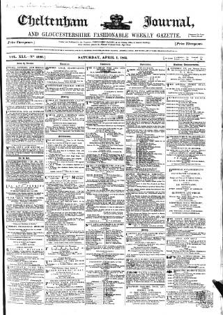 cover page of Cheltenham Journal and Gloucestershire Fashionable Weekly Gazette published on April 1, 1865