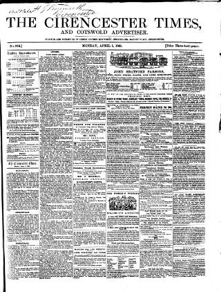 cover page of Cirencester Times and Cotswold Advertiser published on April 1, 1861