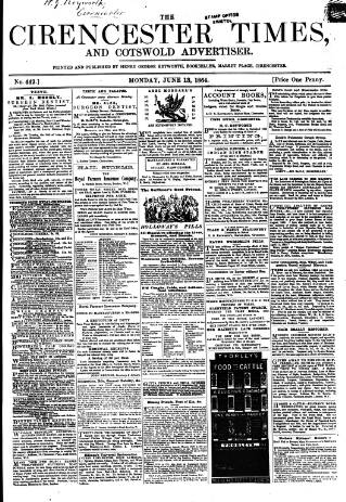 cover page of Cirencester Times and Cotswold Advertiser published on June 13, 1864