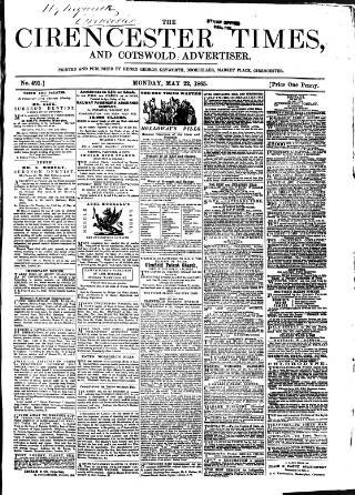 cover page of Cirencester Times and Cotswold Advertiser published on May 22, 1865