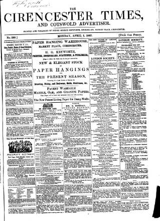 cover page of Cirencester Times and Cotswold Advertiser published on April 1, 1867