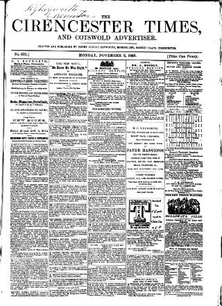 cover page of Cirencester Times and Cotswold Advertiser published on November 2, 1868