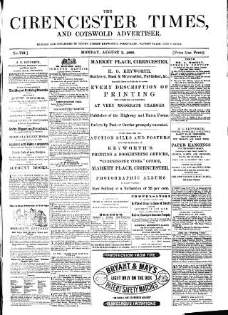 cover page of Cirencester Times and Cotswold Advertiser published on August 2, 1869