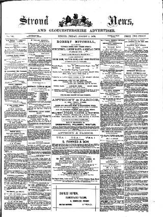 cover page of Stroud News and Gloucestershire Advertiser published on August 2, 1878