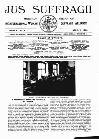 cover page of International Woman Suffrage News published on April 1, 1914