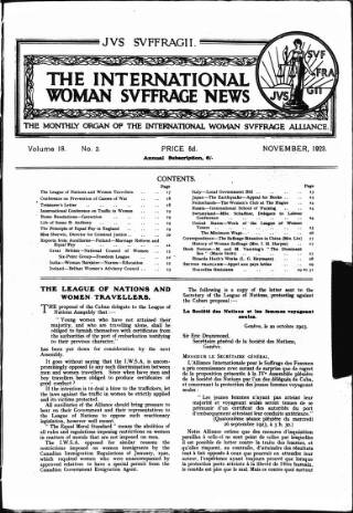 cover page of International Woman Suffrage News published on November 2, 1923