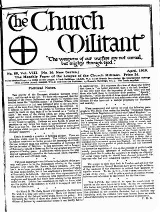 cover page of Church League for Women's Suffrage published on April 1, 1919