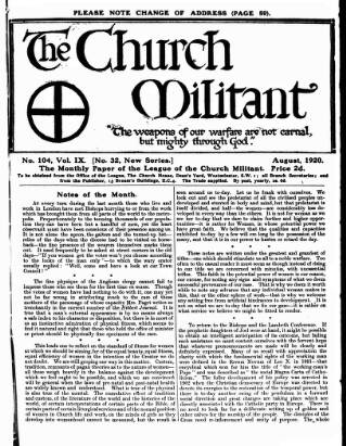 cover page of Church League for Women's Suffrage published on August 1, 1920