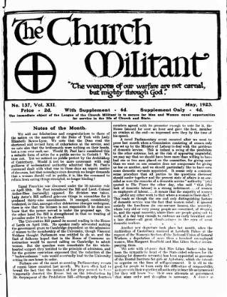 cover page of Church League for Women's Suffrage published on May 1, 1923