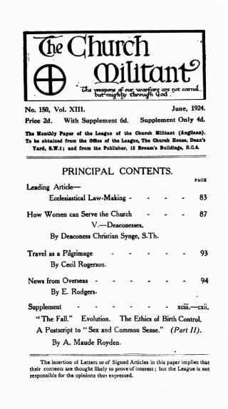 cover page of Church League for Women's Suffrage published on June 1, 1924