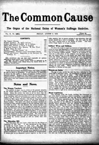 cover page of Common Cause published on August 2, 1918