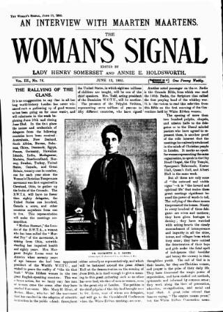 cover page of Woman's Signal published on June 13, 1895