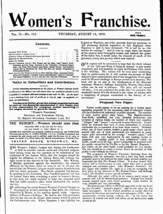 cover page of Women's Franchise published on August 18, 1910
