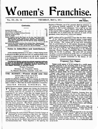 cover page of Women's Franchise published on May 4, 1911